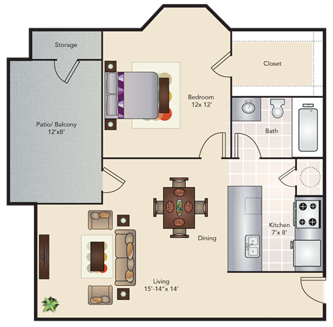 A2 | 582 SQ FT | 1 BED / 1 BATH at Woodchase, Texas